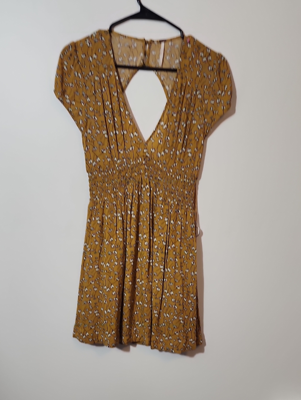 Free People Mustard Floral Mini Dress with Deep V Back